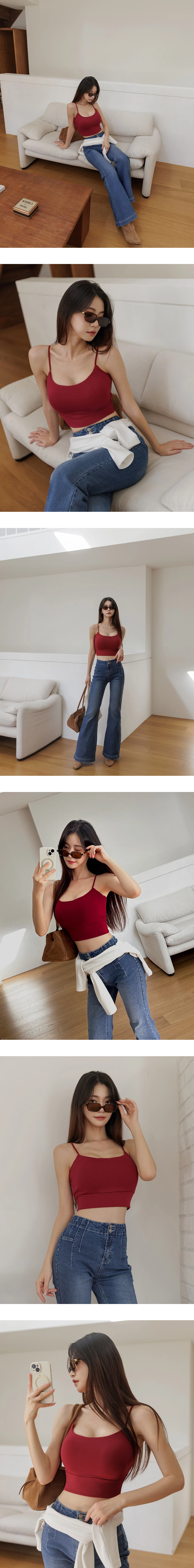 【Heat Tech】Basic Soft Stretch Spaghetti Strap Fitted Camisole Bra Top 【Heat Tech】Basic Soft Stretch Spaghetti Strap Fitted Camisole Bra Top