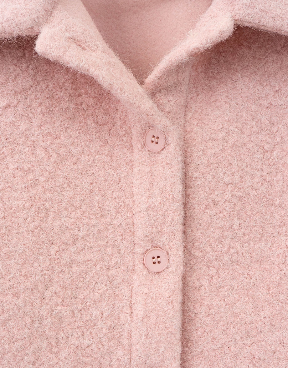 Soft Fuzzy Cropped Button Up Jacket with Classic Collar Design Soft Fuzzy Cropped Button Up Jacket with Classic Collar Design