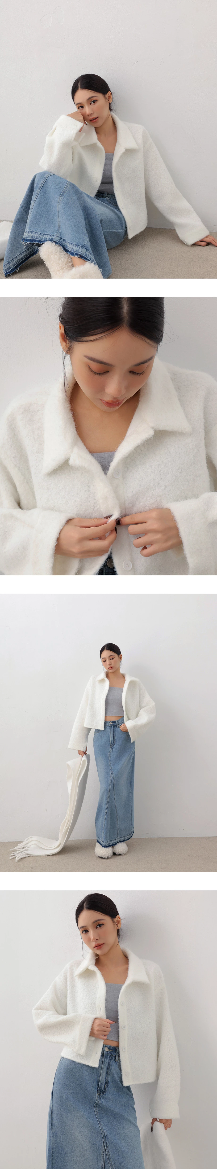 Soft Fuzzy Cropped Button Up Jacket with Classic Collar Design Soft Fuzzy Cropped Button Up Jacket with Classic Collar Design