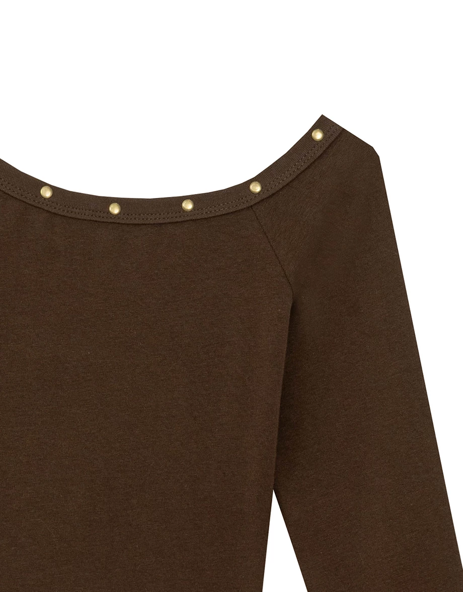 Asymmetric Off Shoulder Studded Fitted Top