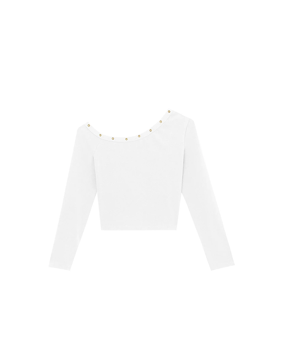 Asymmetric Off Shoulder Studded Fitted Top
