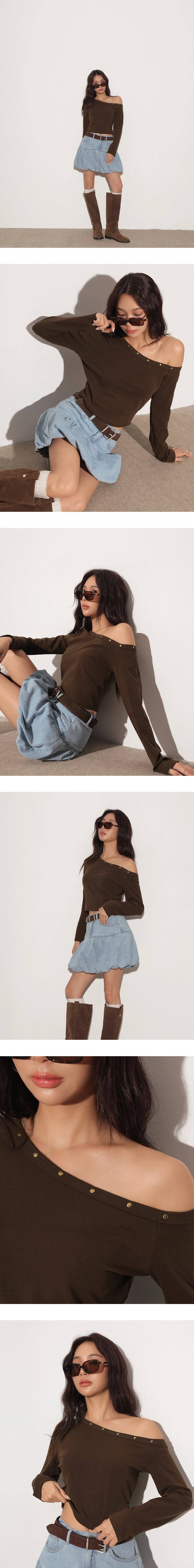 Asymmetric Off Shoulder Studded Fitted Top