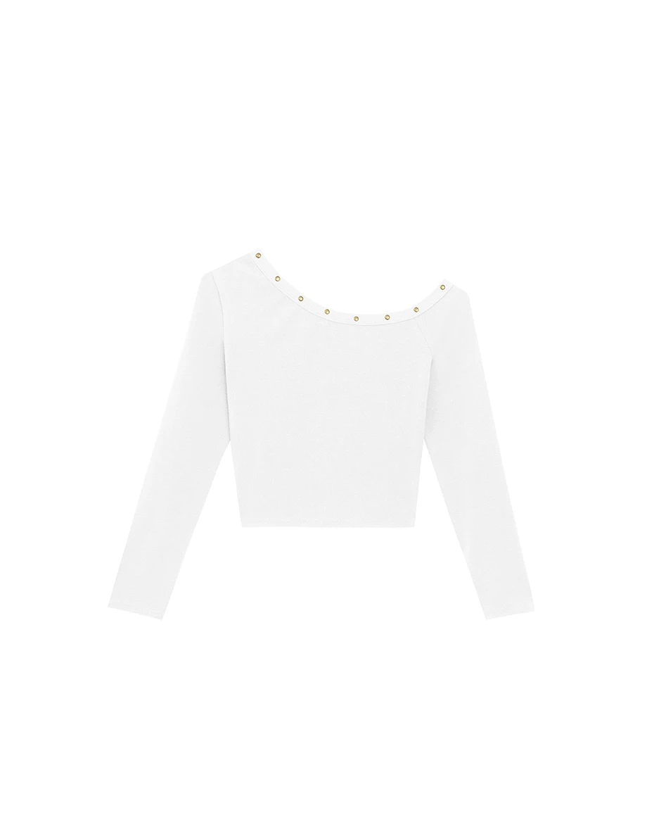 Asymmetric Off Shoulder Studded Fitted Top