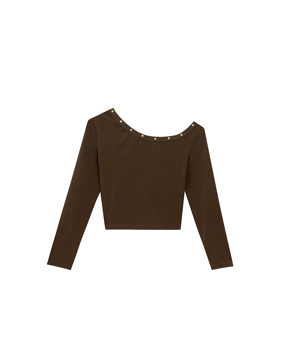 Asymmetric Off Shoulder Studded Fitted Top