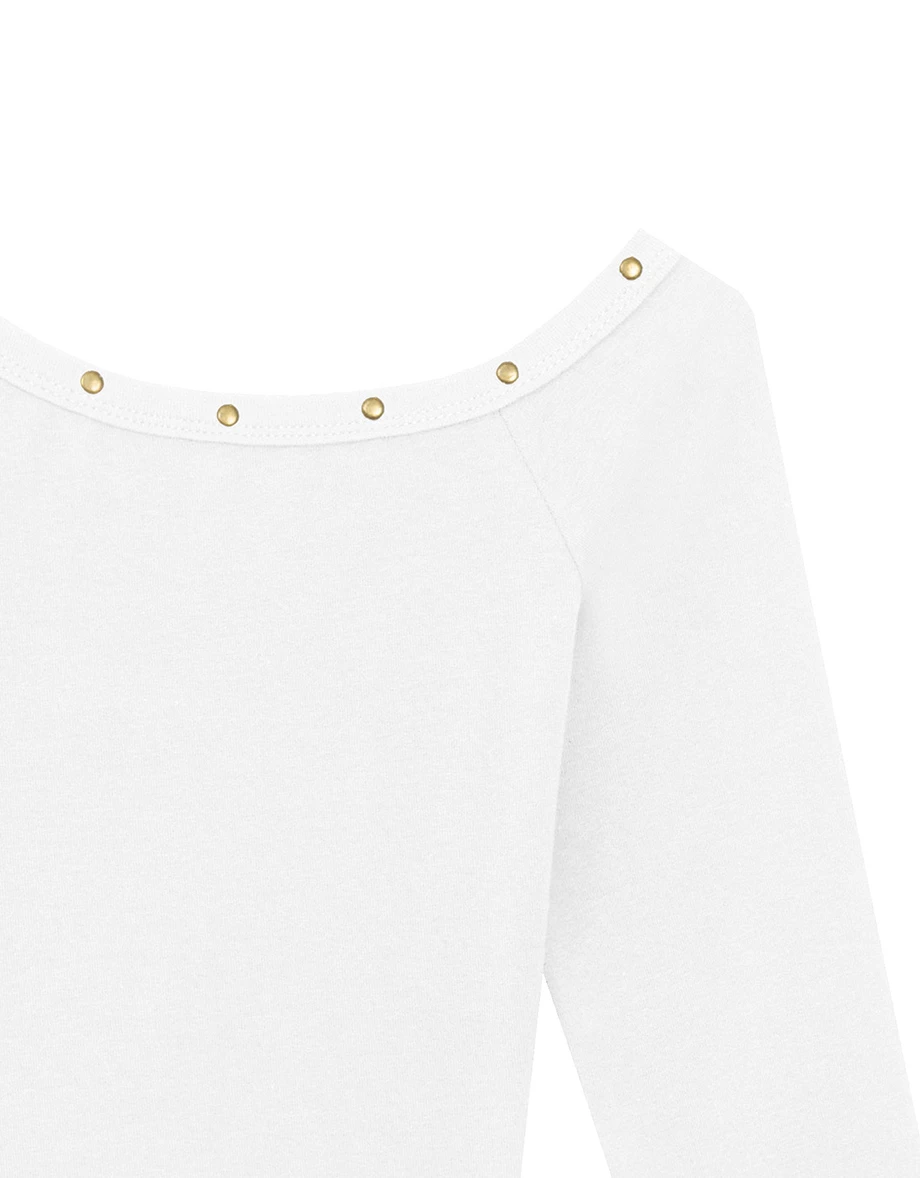 Asymmetric Off Shoulder Studded Fitted Top