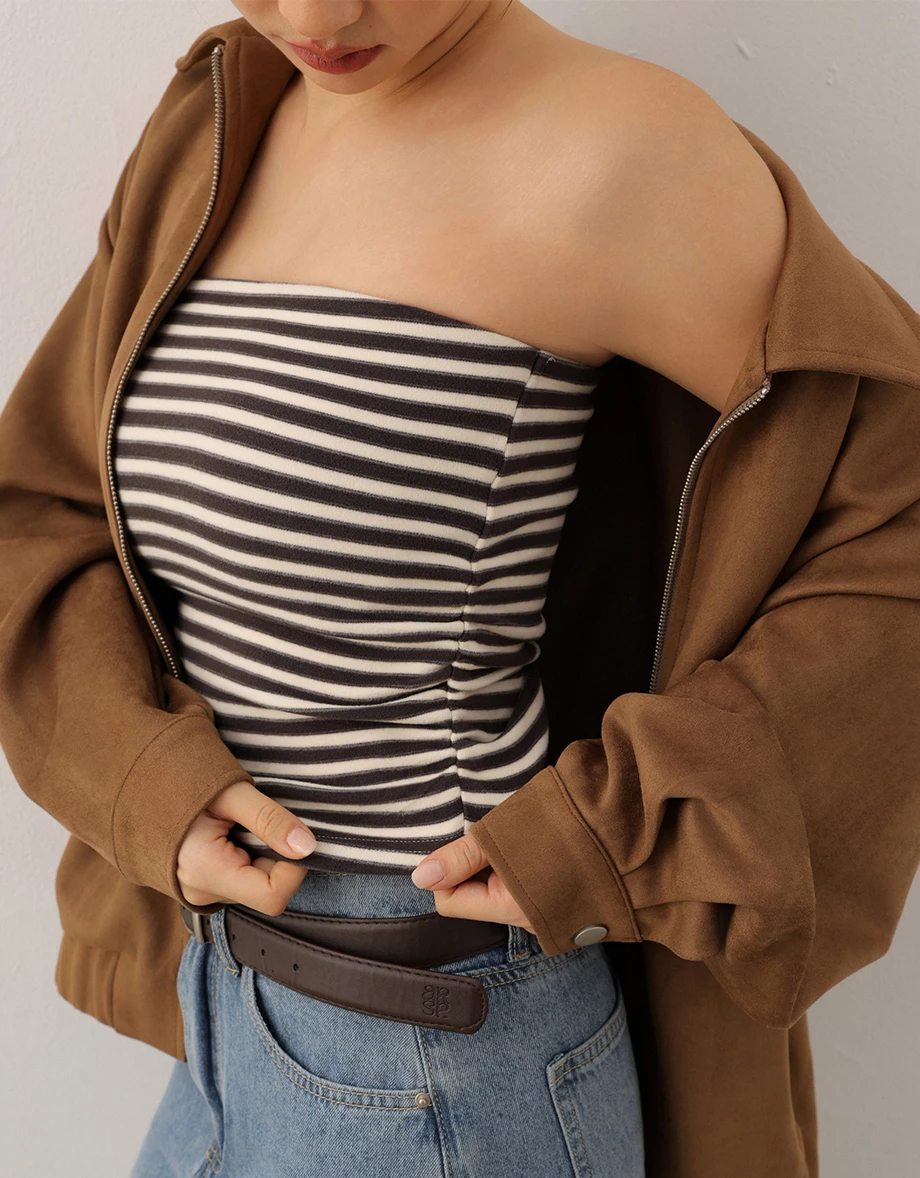 Side Ruched Strapless Striped Padded Tube Bra Top Side Ruched Strapless Striped Padded Tube Bra Top