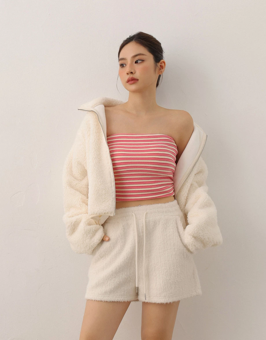 Side Ruched Strapless Striped Padded Tube Bra Top Side Ruched Strapless Striped Padded Tube Bra Top