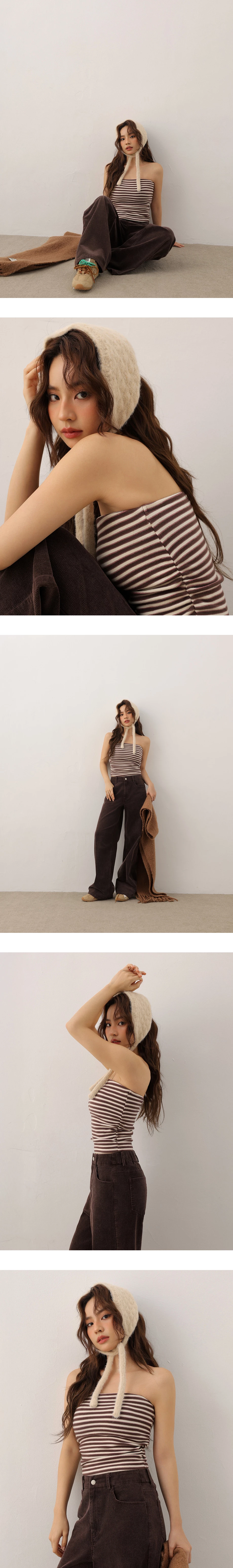 Side Ruched Strapless Striped Padded Tube Bra Top Side Ruched Strapless Striped Padded Tube Bra Top