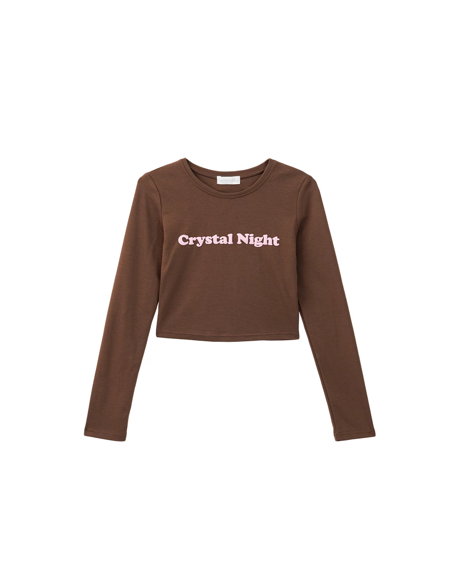 Fitted Crew Neck Crop Top with Front Lettering Detail