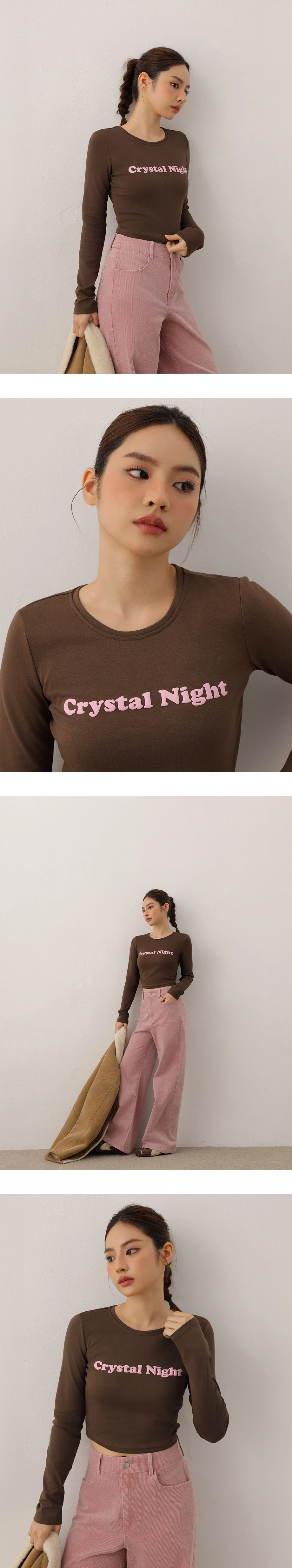 Fitted Crew Neck Crop Top with Front Lettering Detail Fitted Crew Neck Crop Top with Front Lettering Detail