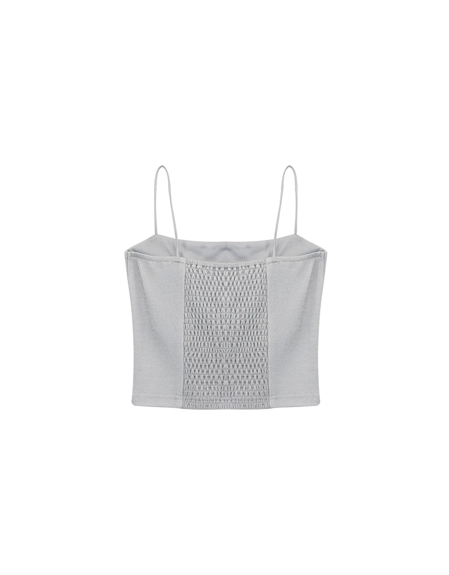 Soft Shimmer Spaghetti Strap Cropped Padded Camisole Bra Top
