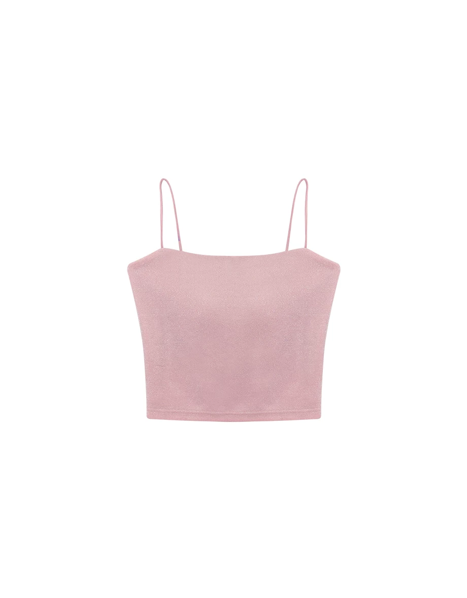 Soft Shimmer Spaghetti Strap Cropped Padded Camisole Bra Top