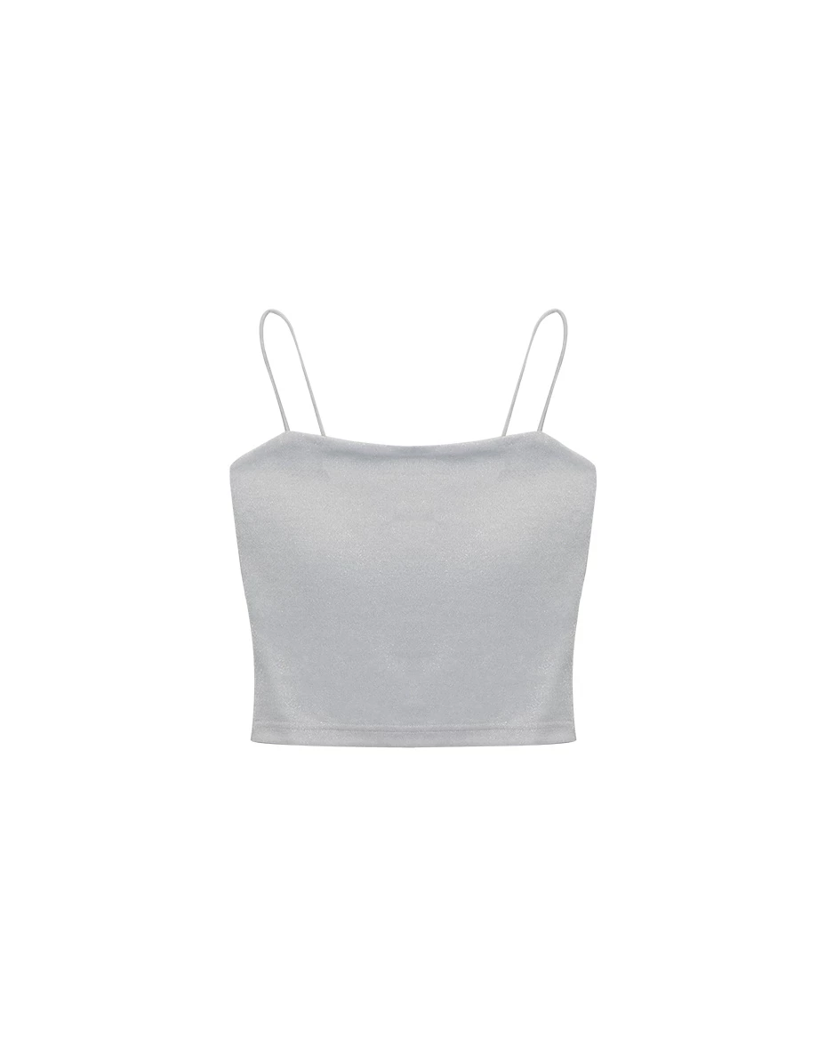 Soft Shimmer Spaghetti Strap Cropped Padded Camisole Bra Top