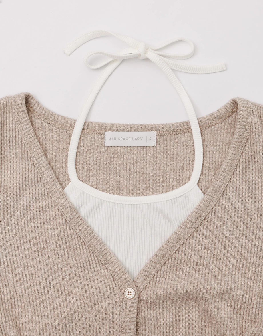 Fauce 2 Piece Lettuce Hem Ruched Side Drawstring  Cardigan