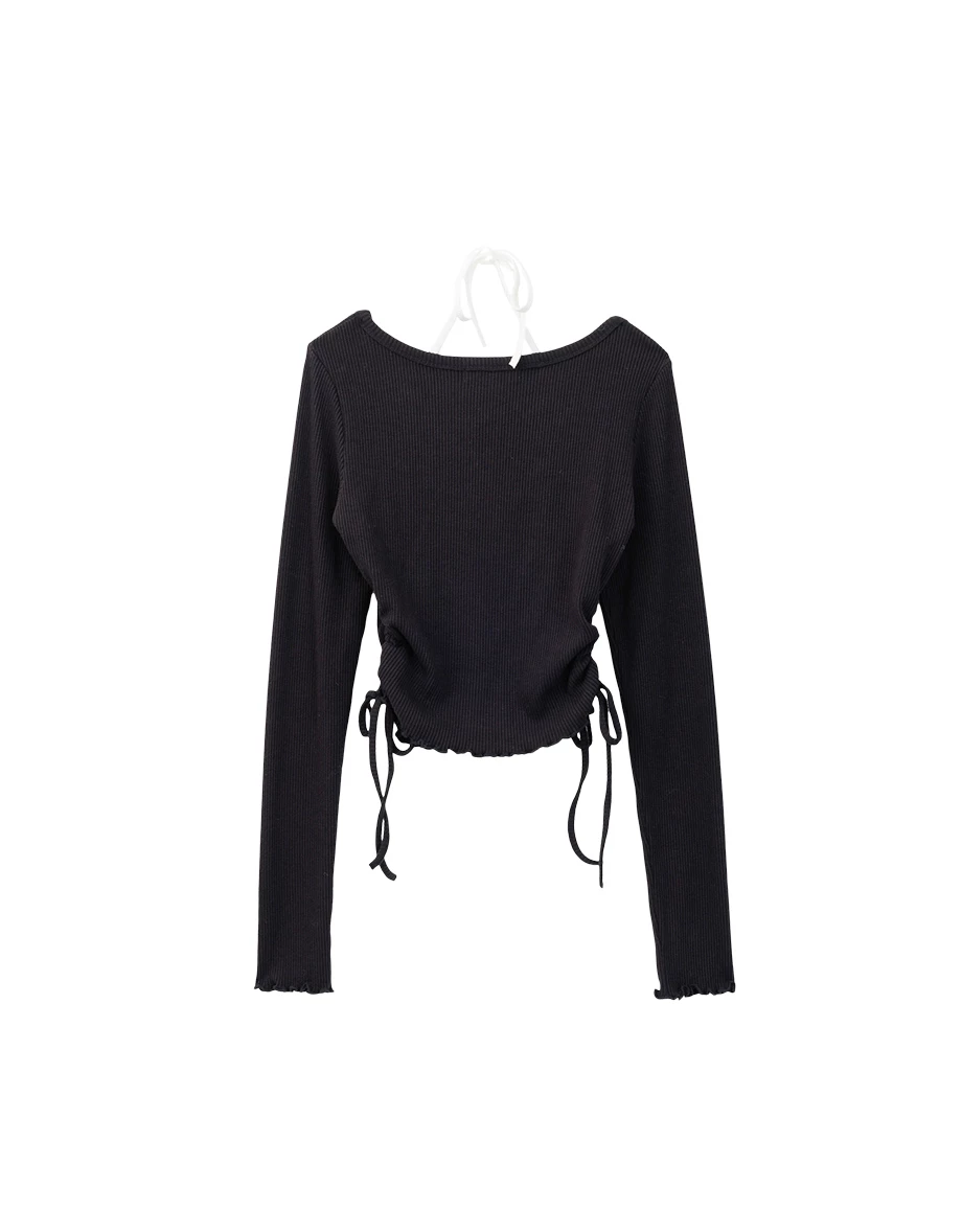 Fauce 2 Piece Lettuce Hem Ruched Side Drawstring Cardigan Fauce 2 Piece Lettuce Hem Ruched Side Drawstring Cardigan