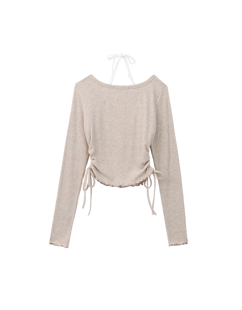 Fauce 2 Piece Lettuce Hem Ruched Side Drawstring  Cardigan