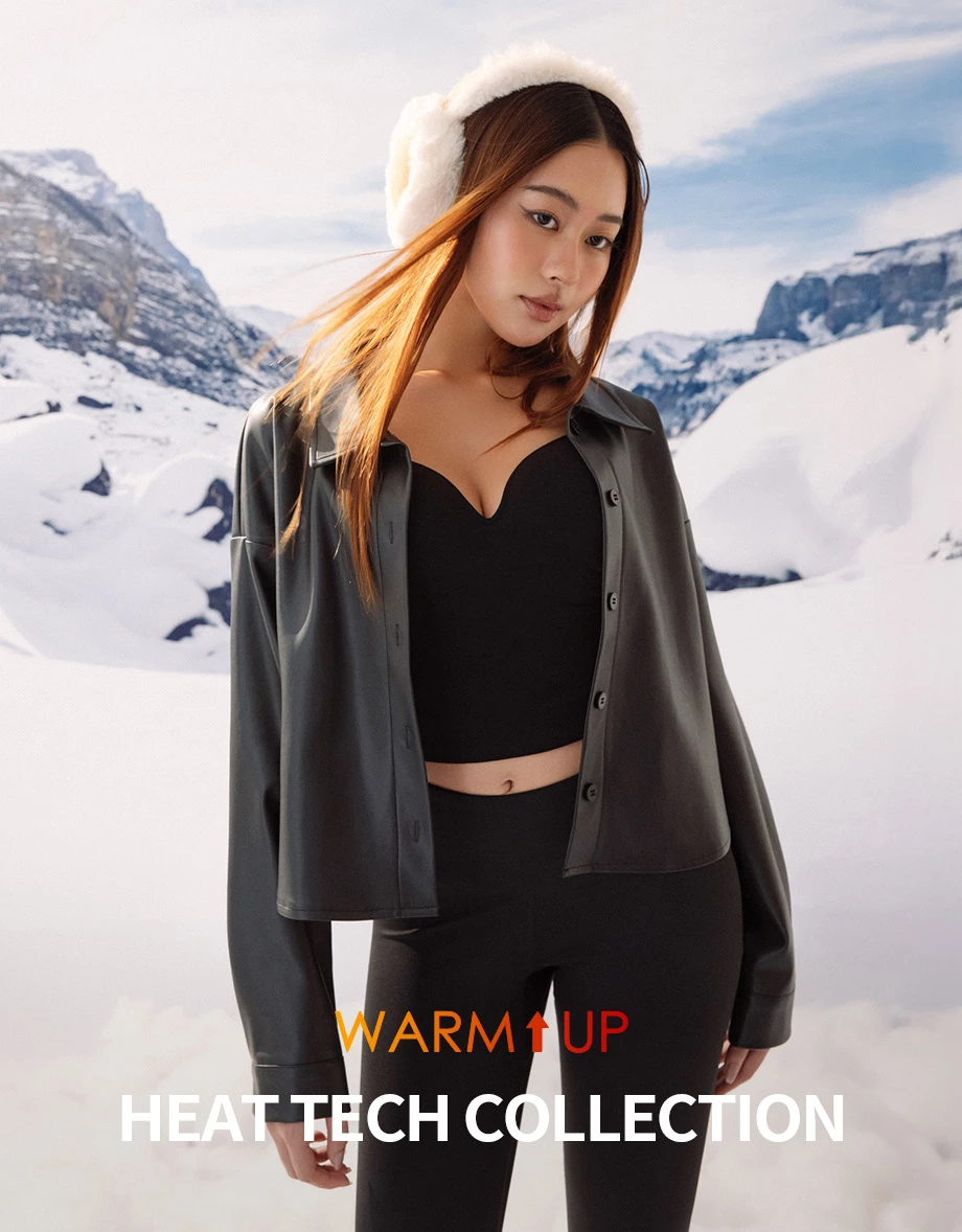 【Heat Tech】Faux Leather Cropped Button Front Shirt Jacket