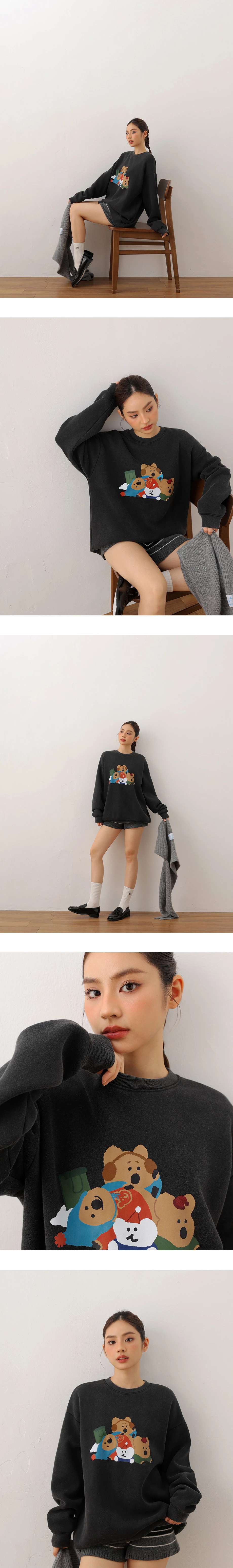 【DINOTAENG】Washed Color Print Sweatshirt With Inner Fleece 【DINOTAENG】Washed Color Print Sweatshirt With Inner Fleece