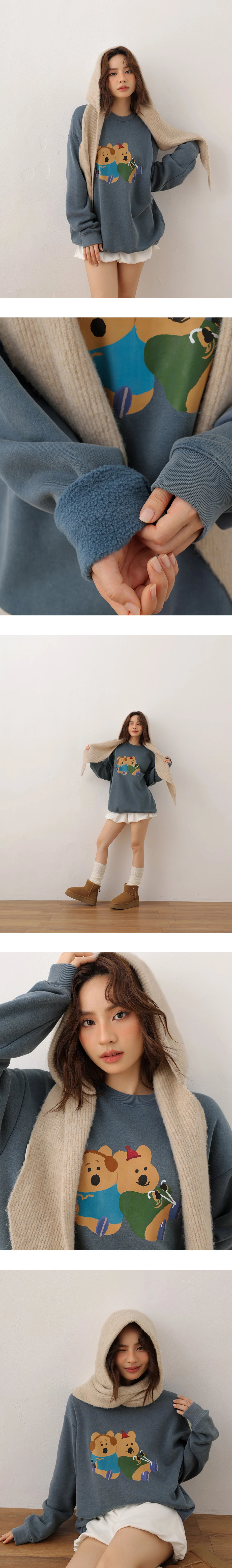 【DINOTAENG】Washed Color Print Sweatshirt With Inner Fleece 【DINOTAENG】Washed Color Print Sweatshirt With Inner Fleece