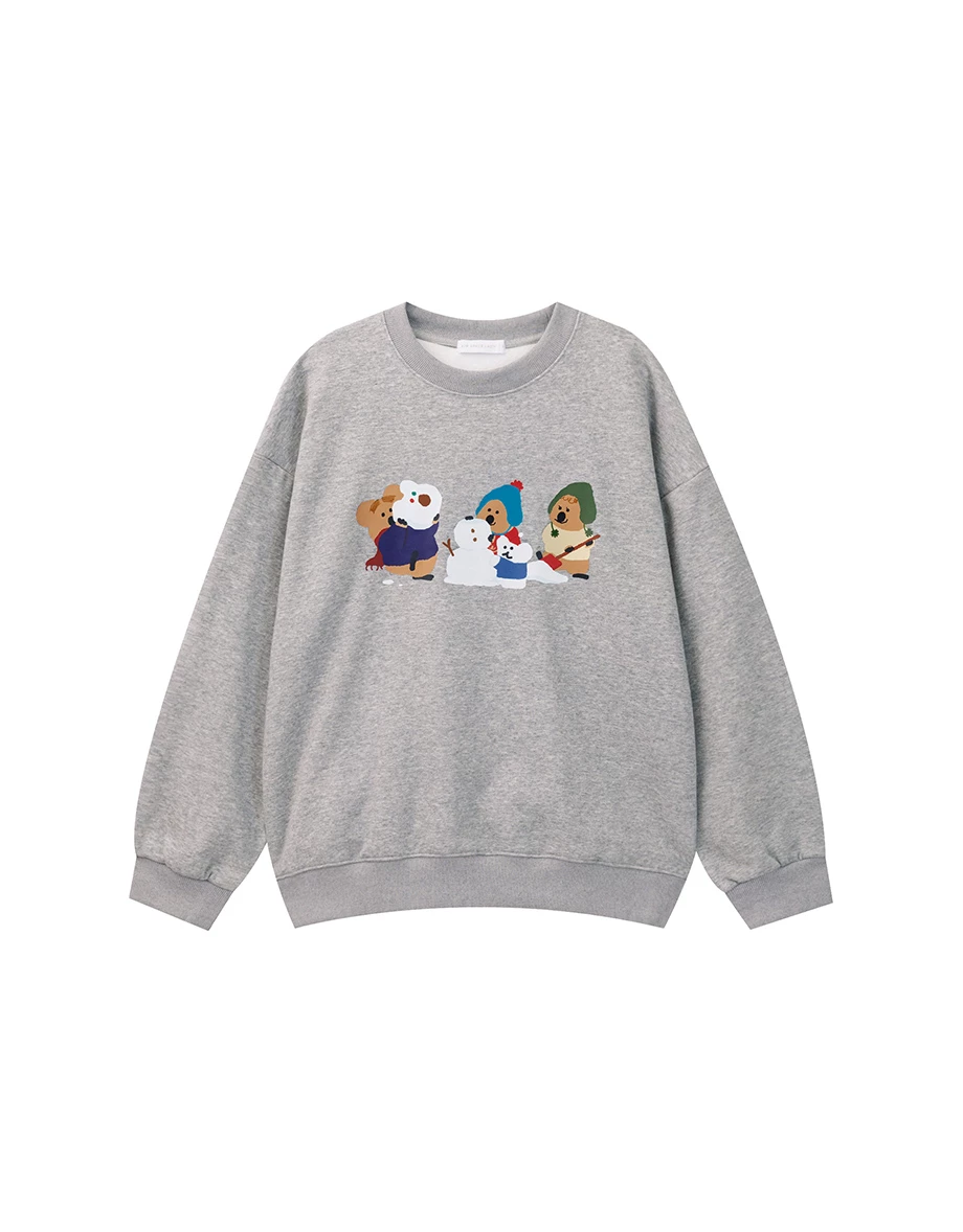 【DINOTAENG】Embroidered Sweatshirt With Inner Fleece 【DINOTAENG】Embroidered Sweatshirt With Inner Fleece