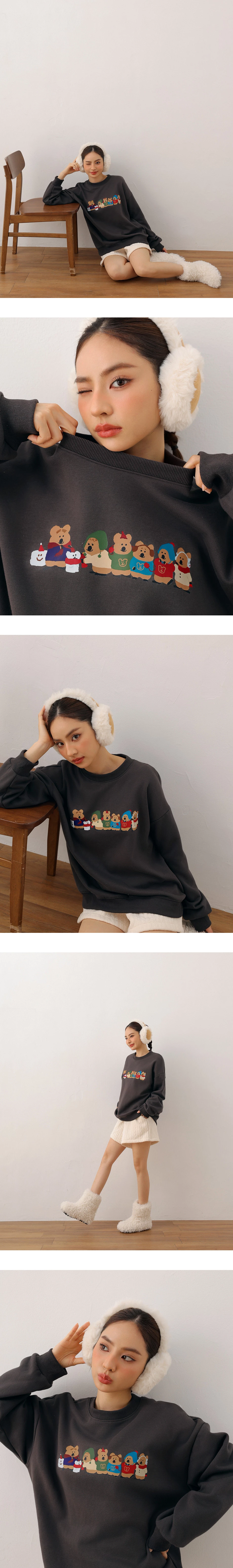 【DINOTAENG】Embroidered Sweatshirt With Inner Fleece 【DINOTAENG】Embroidered Sweatshirt With Inner Fleece