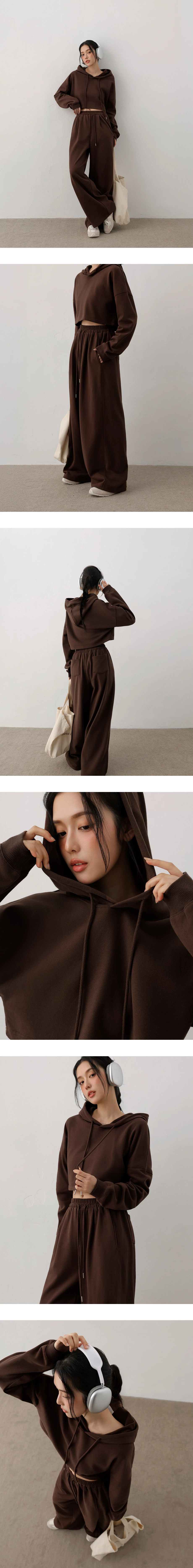 Fleece Lined Cropped Hoodie Sweatshirt with Dropped Shoulders