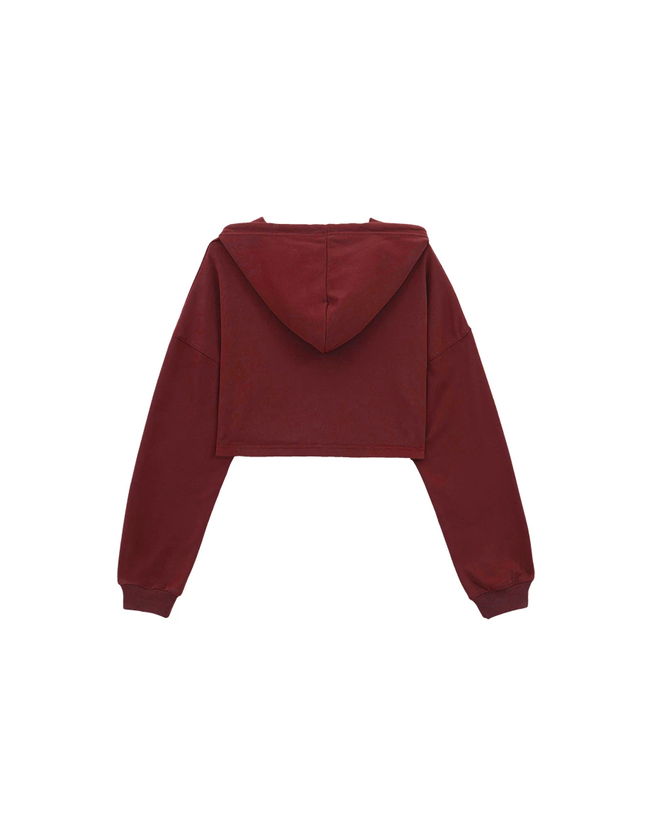Fleece Lined Cropped Hoodie Sweatshirt with Dropped Shoulders