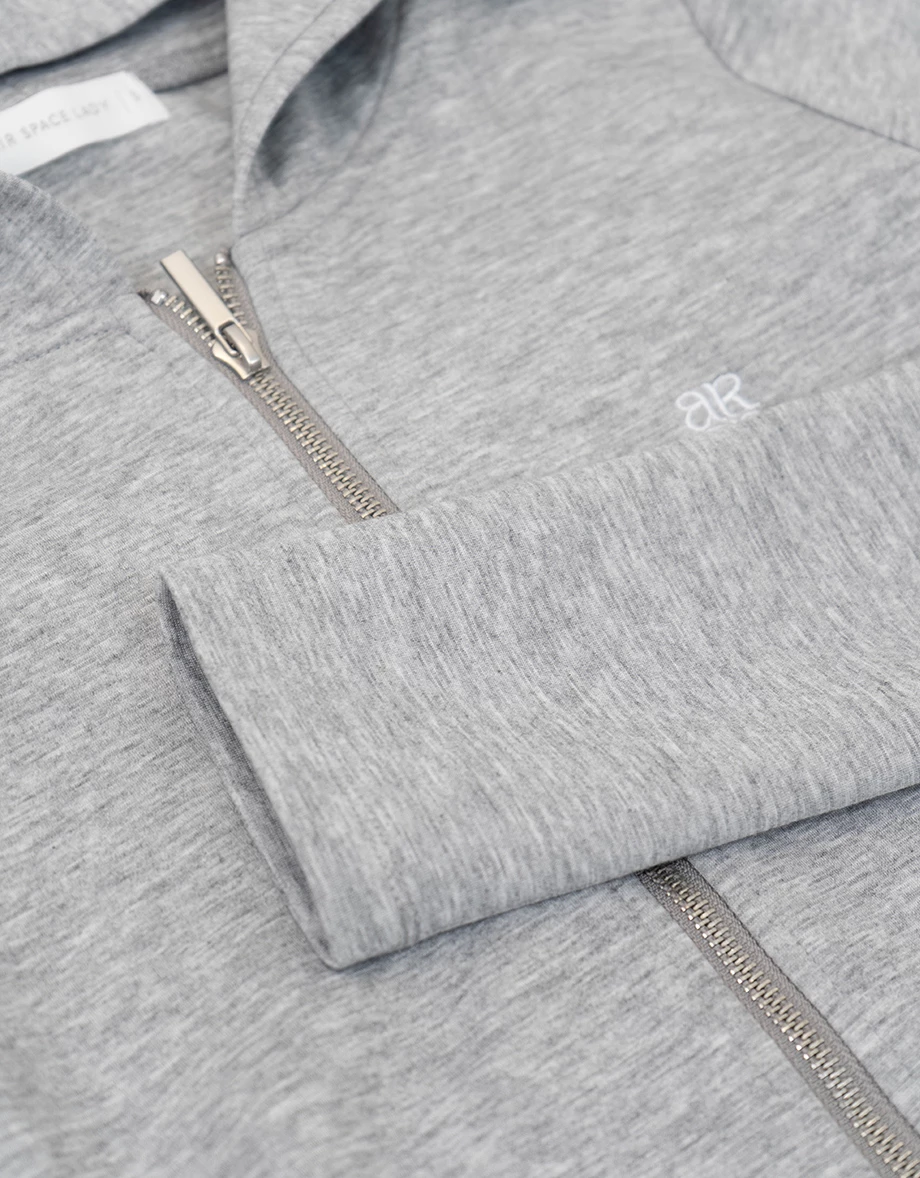 【AIRY HOURGLASS】AIR SPACE Logo Embroidery Cropped Zip Up Hooded Fitted Knit Jacket