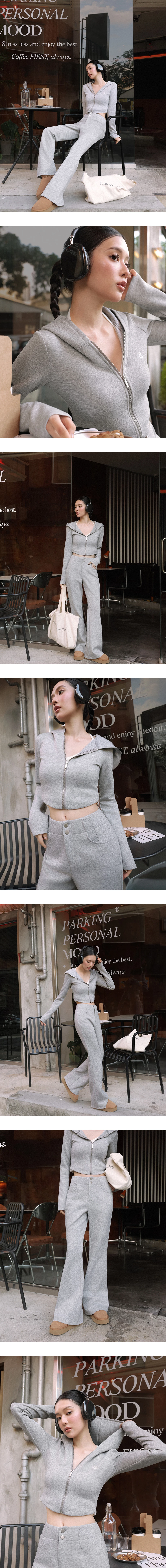 【AIRY HOURGLASS】AIR SPACE Logo Embroidery Cropped Zip Up Hooded Fitted Knit Jacket