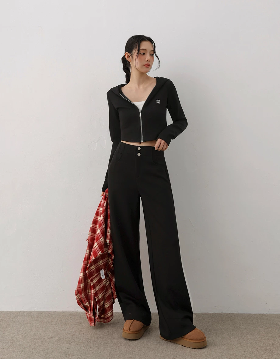 【AIRY HOURGLASS】AIR SPACE Logo Embroidery Cropped Zip Up Hooded Fitted Knit Jacket