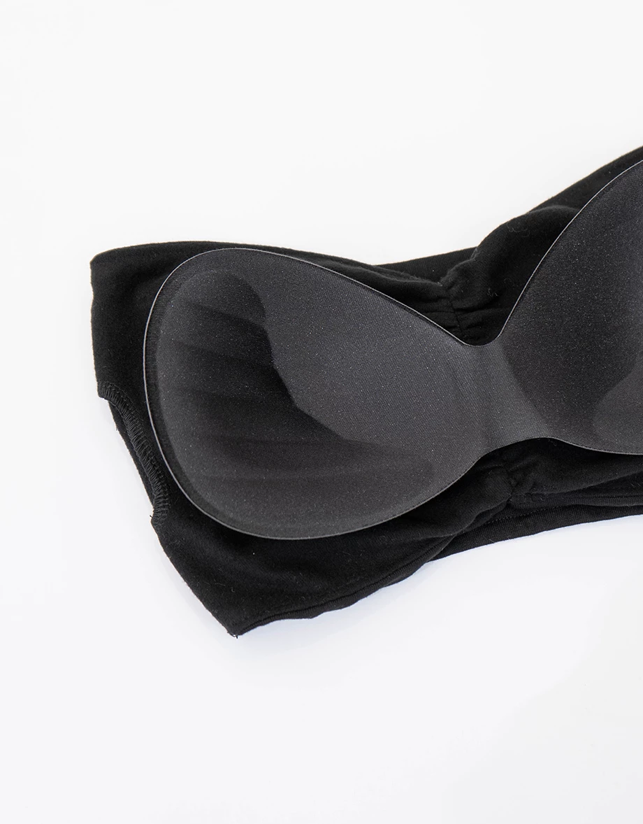 Fleece Lined U Neck Long Sleeve Top And Ruched Bandeau Padded Bra Top Set Wear