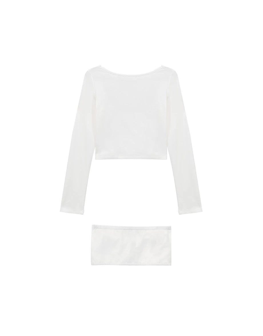 Fleece Lined U Neck Long Sleeve Top And Ruched Bandeau Padded Bra Top Set Wear Fleece Lined U Neck Long Sleeve Top And Ruched Bandeau Padded Bra Top Set Wear