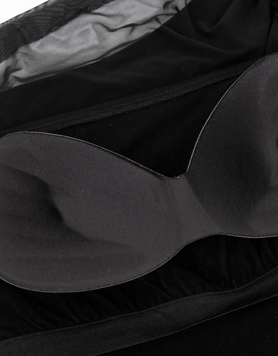 Asymmetric One Shoulder Sheer Mesh Long Sleeve Crop Top