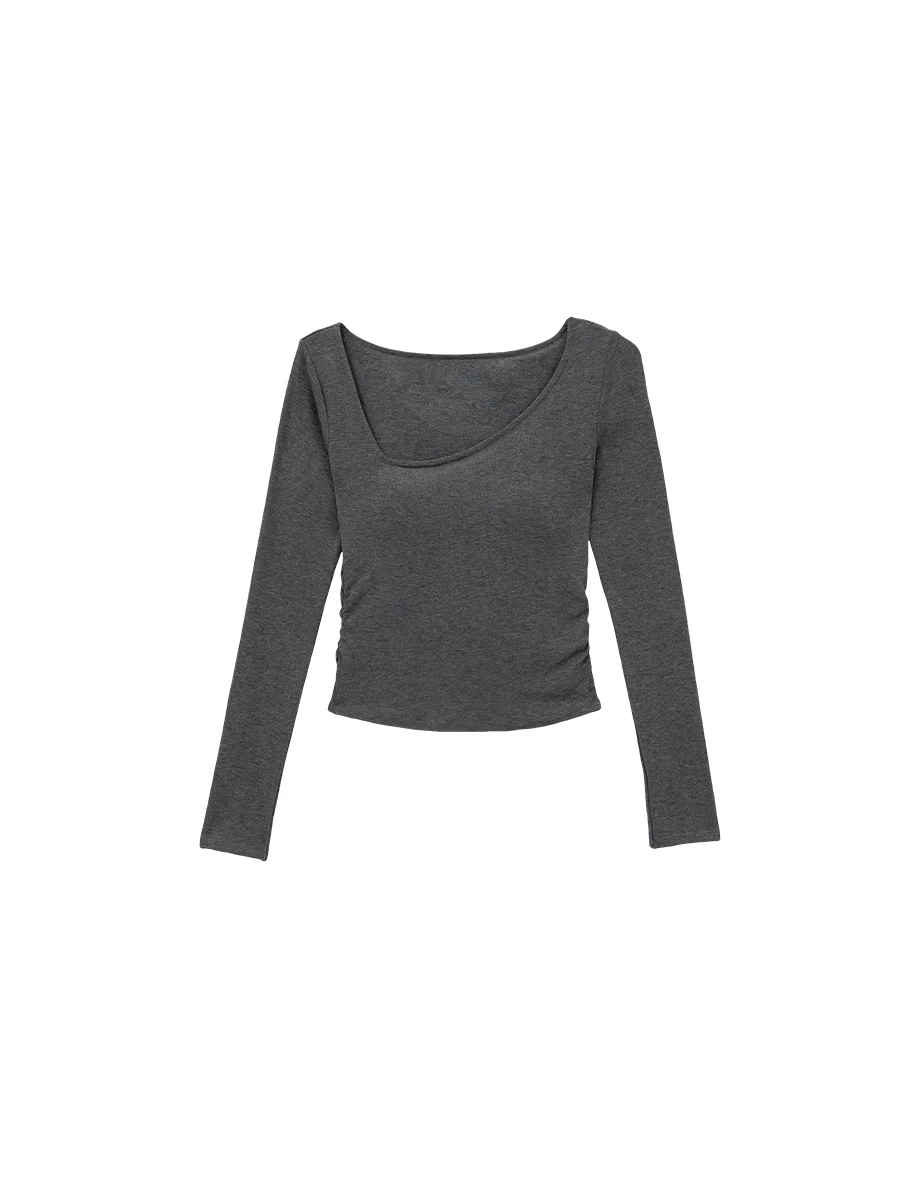 Ruched Side Asymmetrical Neckline Fitted Padded Bra Top