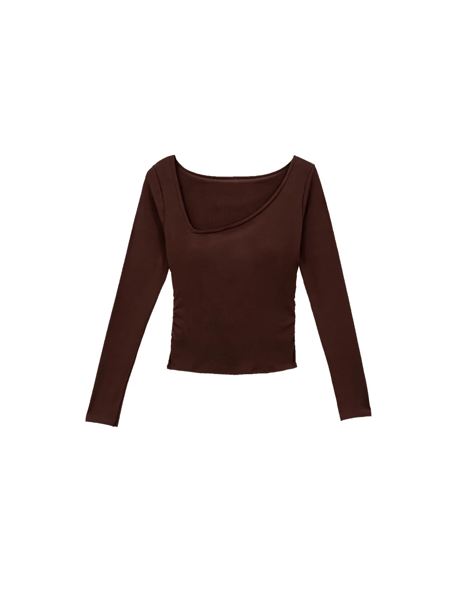 Ruched Side Asymmetrical Neckline Fitted Padded Bra Top