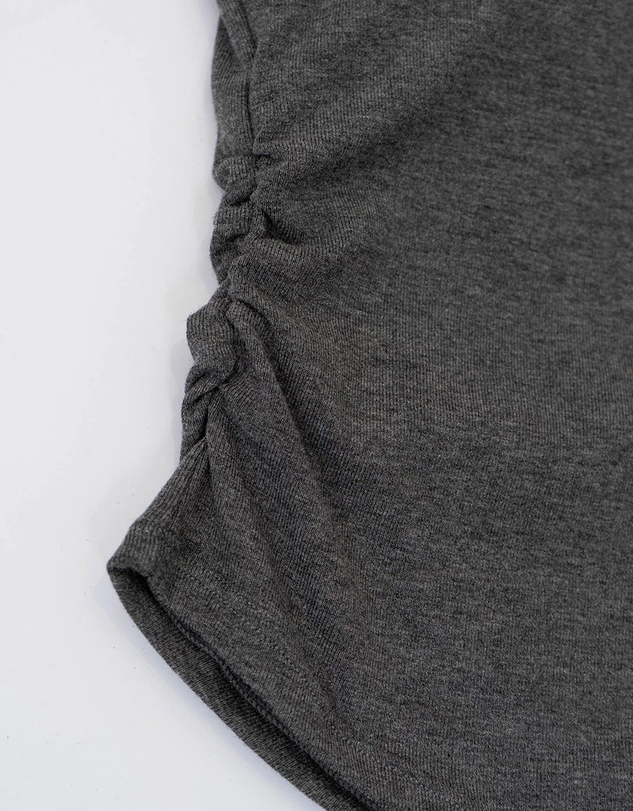 Ruched Side Asymmetrical Neckline Fitted Padded Bra Top