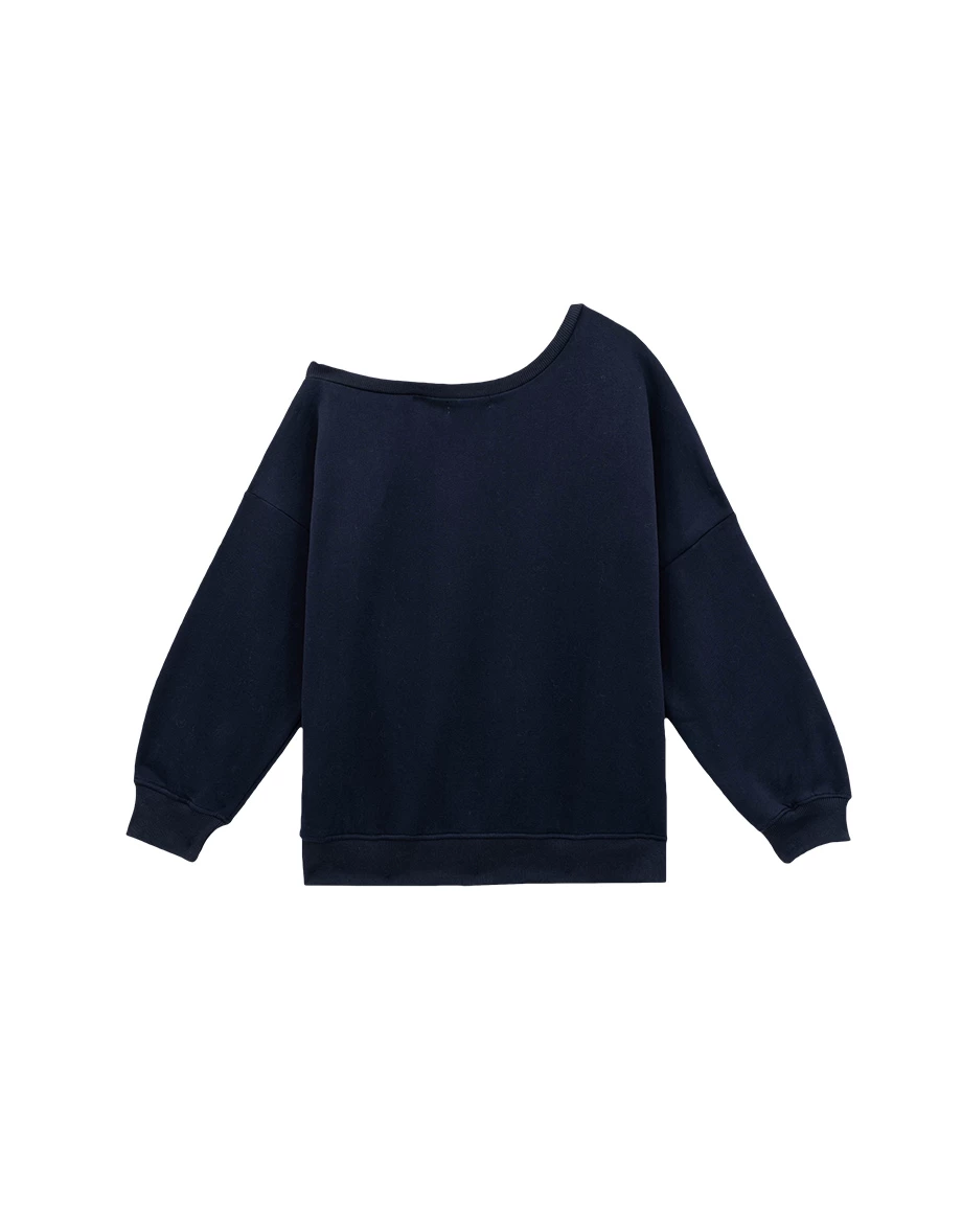 Asymmetrical One Shoulder Letter Embroidery Fleece Sweatshirt Asymmetrical One Shoulder Letter Embroidery Fleece Sweatshirt