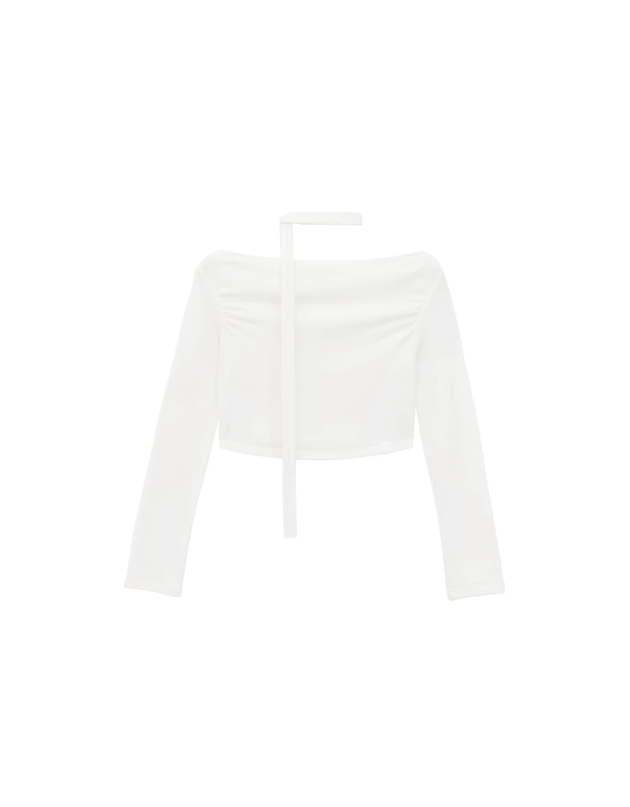 Fleece Lined Off Shoulder Long Sleeve Cropped Top (With Scarf)