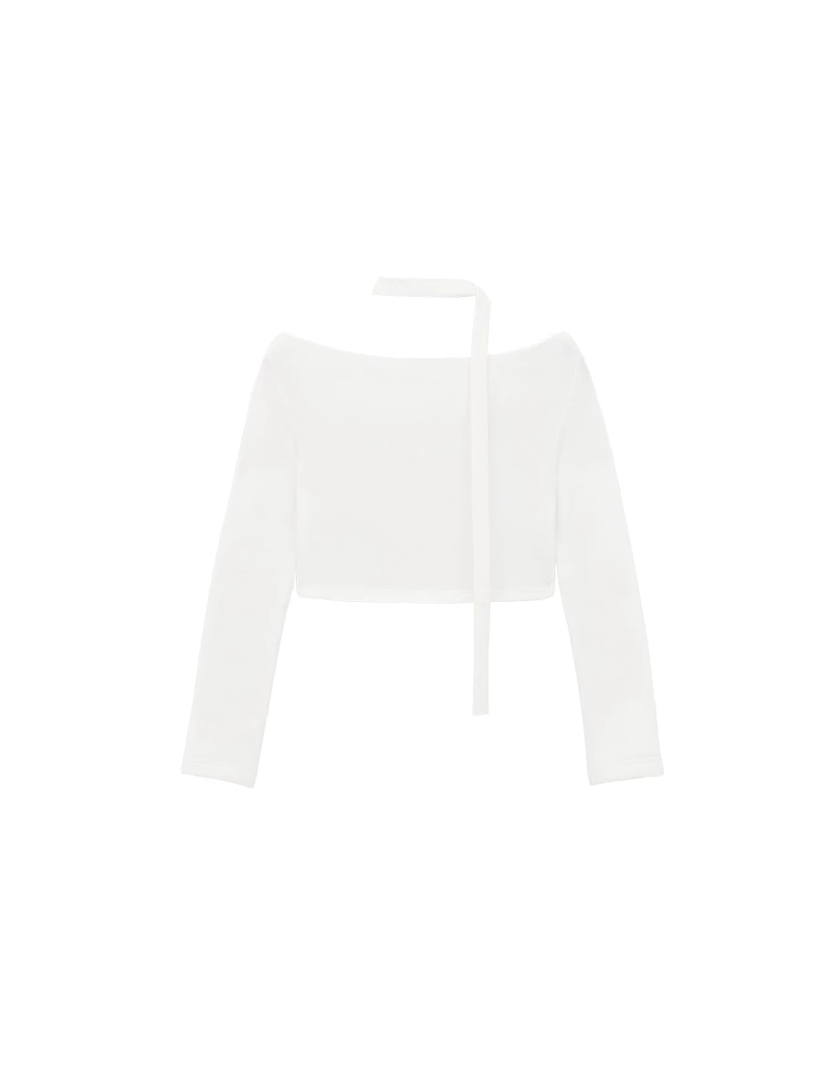 Fleece Lined Off Shoulder Long Sleeve Cropped Top (With Scarf)