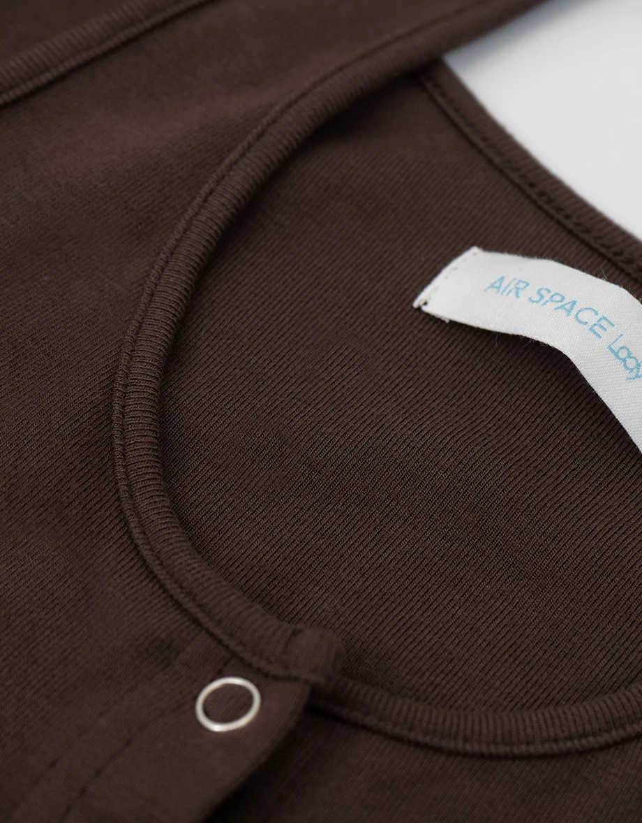 Faux 2 Piece Layered Look Halter Neck Long Sleeve Padded Bra Top with Snap Buttons