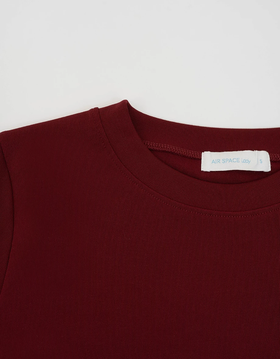 Crew Neck Side Ruched Stretch Long Sleeve Crop Top