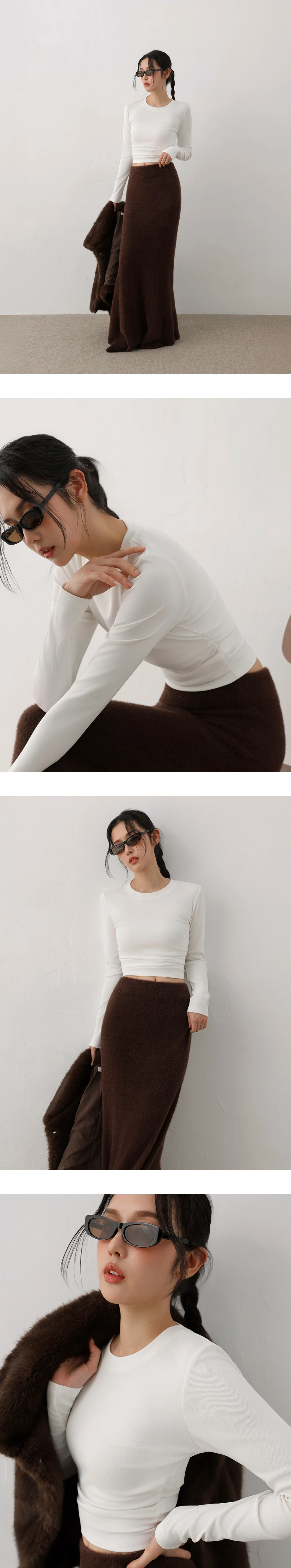 Crew Neck Side Ruched Stretch Long Sleeve Crop Top Crew Neck Side Ruched Stretch Long Sleeve Crop Top