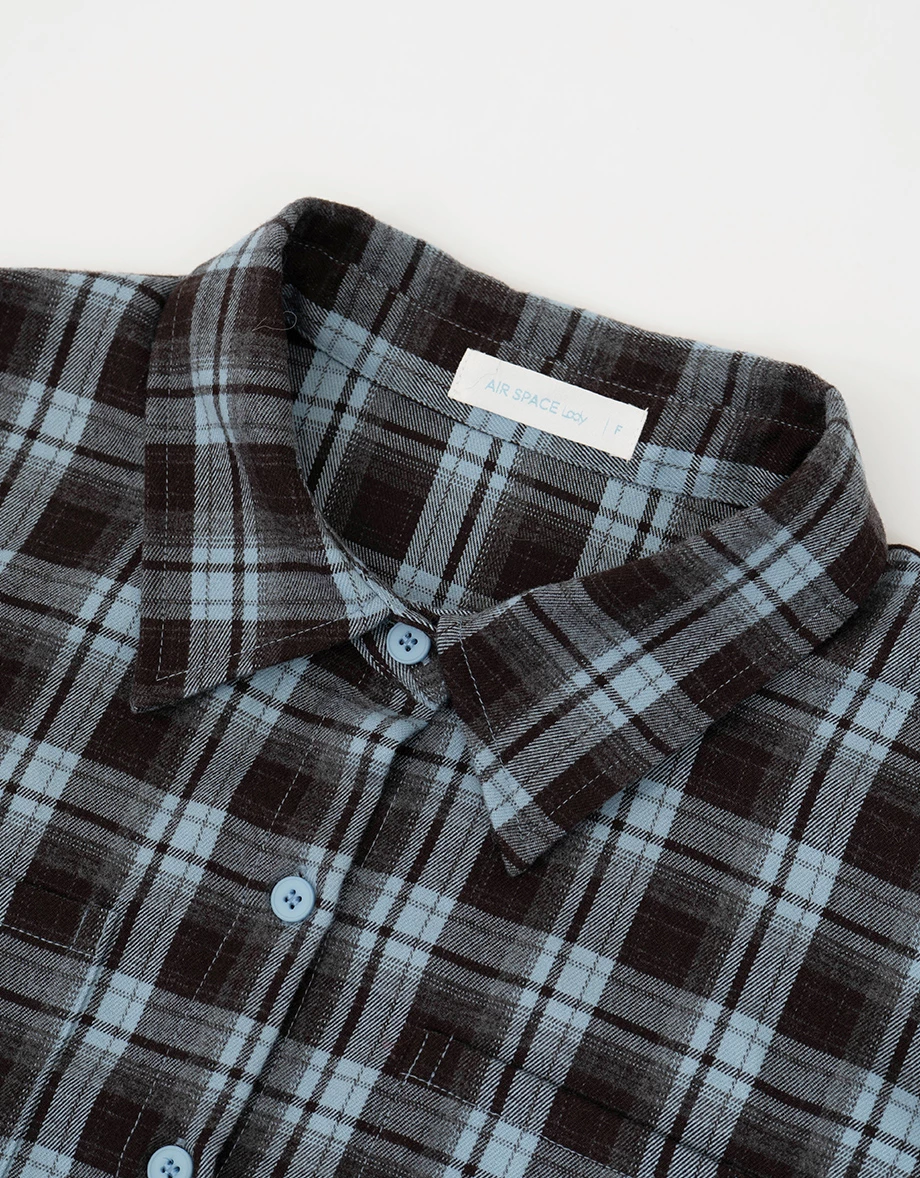 Double Pocket Flannel Plaid Long Sleeve Oversized Shirt Blouse