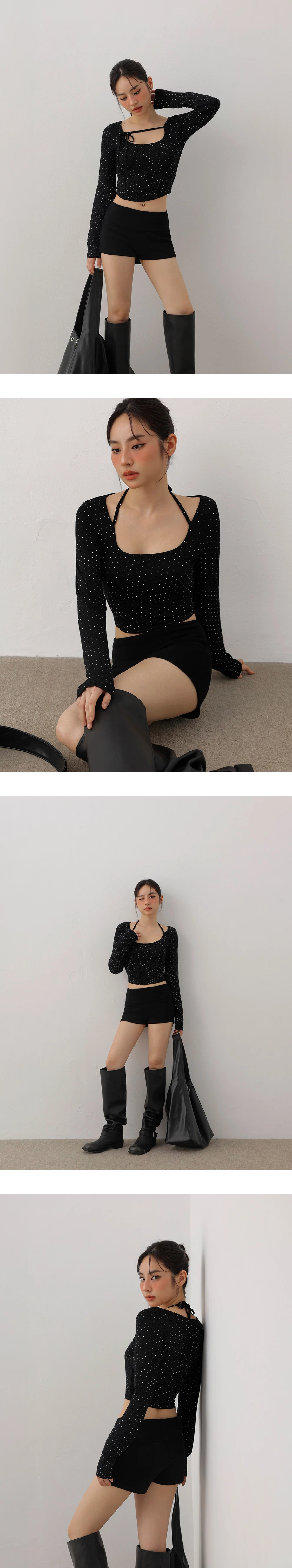 2 Way Polka Dot Halter Neck Tie Crop Top