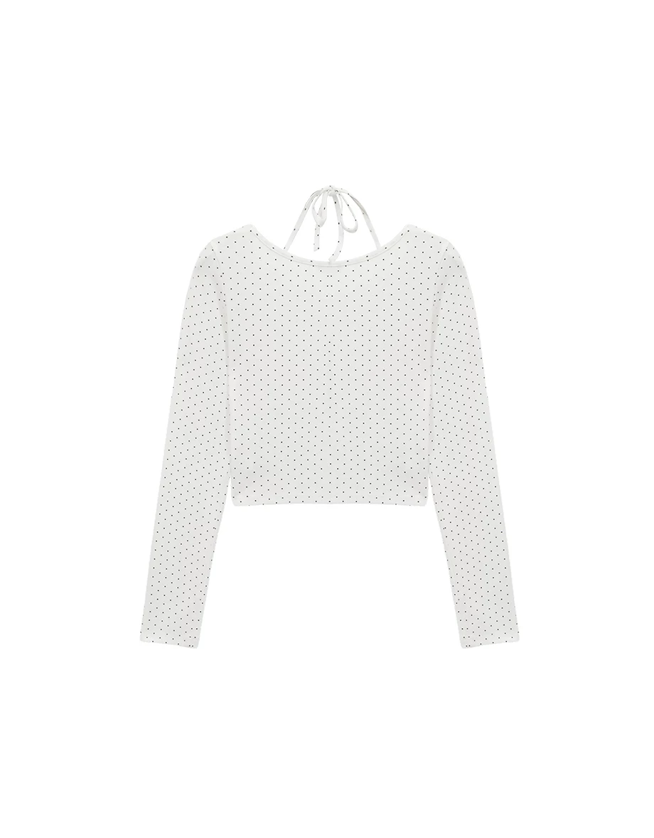 2 Way Polka Dot Halter Neck Tie Crop Top