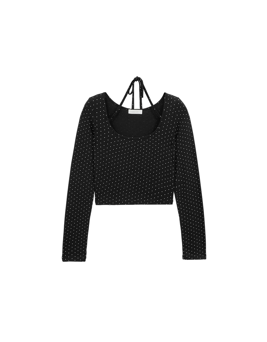 2 Way Polka Dot Halter Neck Tie Crop Top