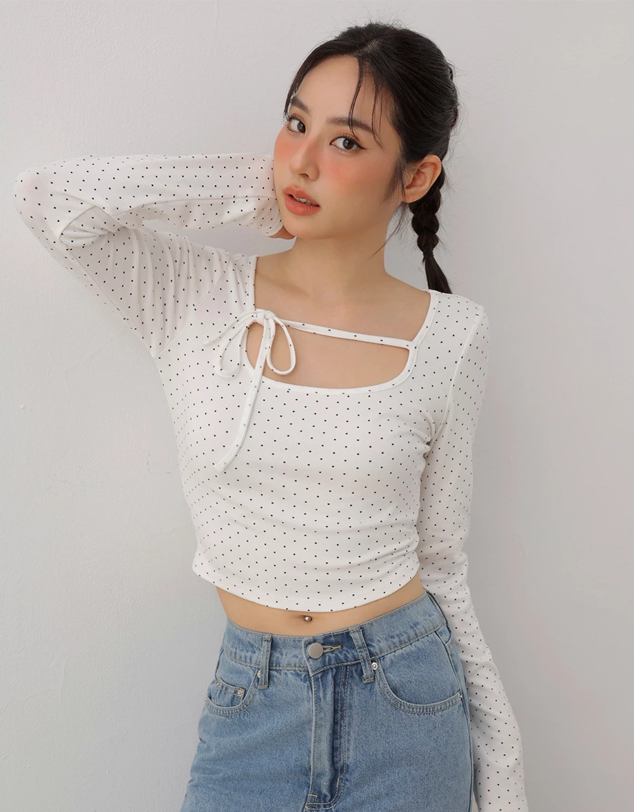 2 Way Polka Dot Halter Neck Tie Crop Top