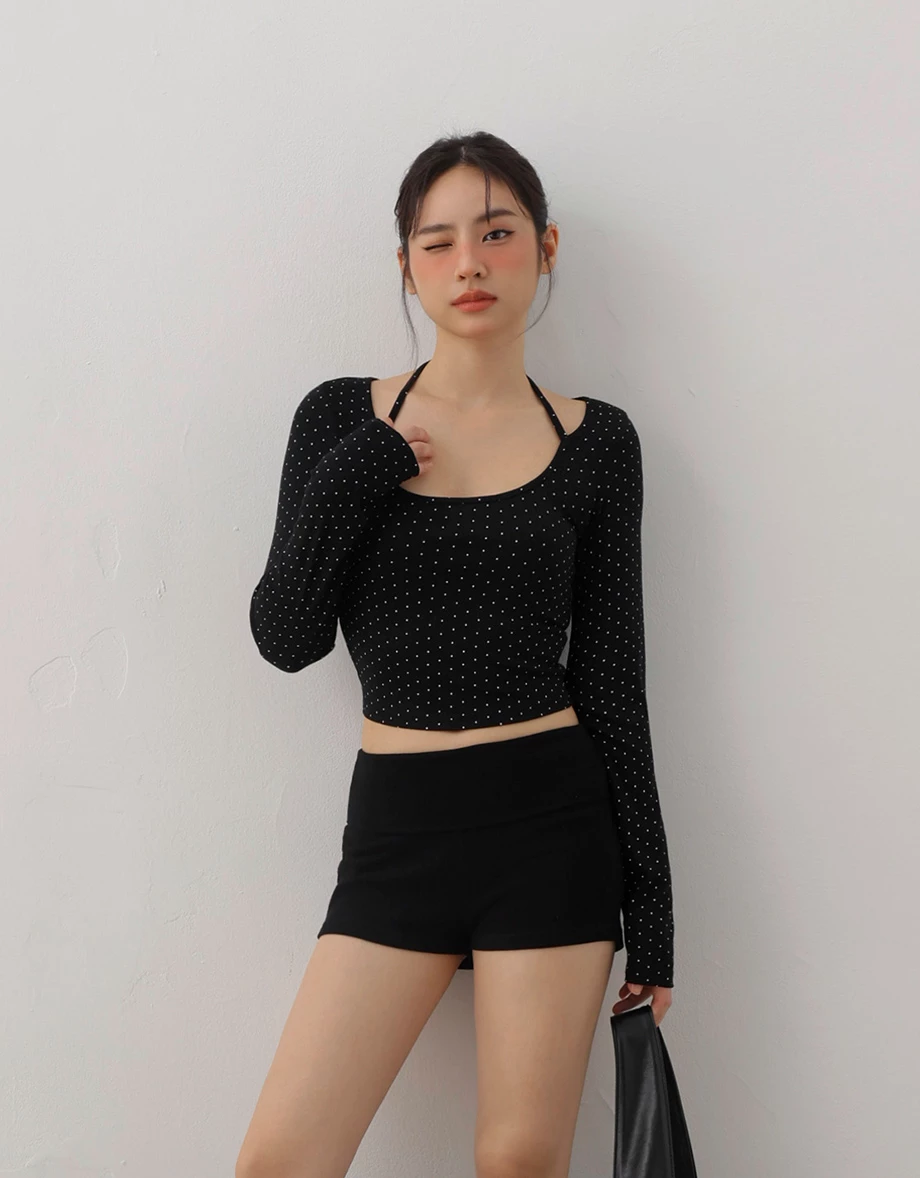 2 Way Polka Dot Halter Neck Tie Crop Top