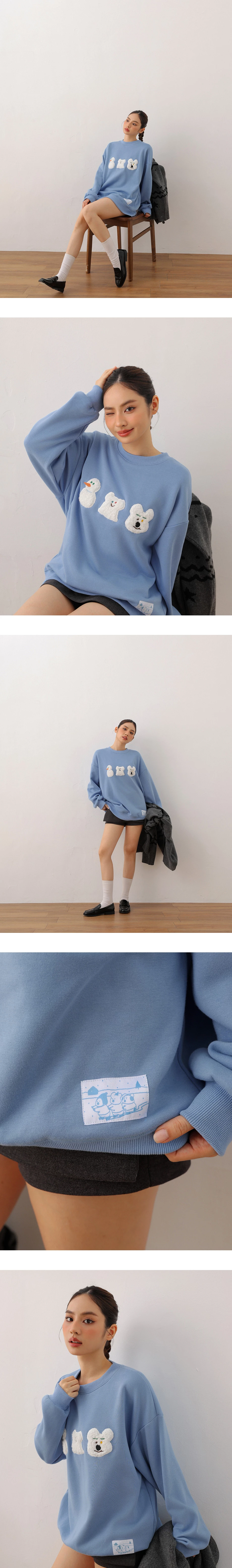 【DINOTAENG】3D Fluffy Snow Patch Knitted Sweatshirt