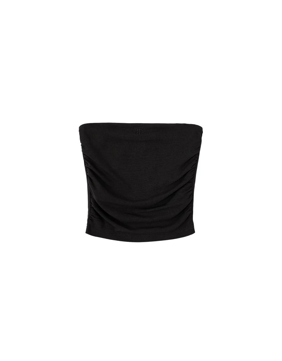 AIR SPACE Logo Embroidery Side Ruched Fleece Lined Bandeau Padded Tube Top